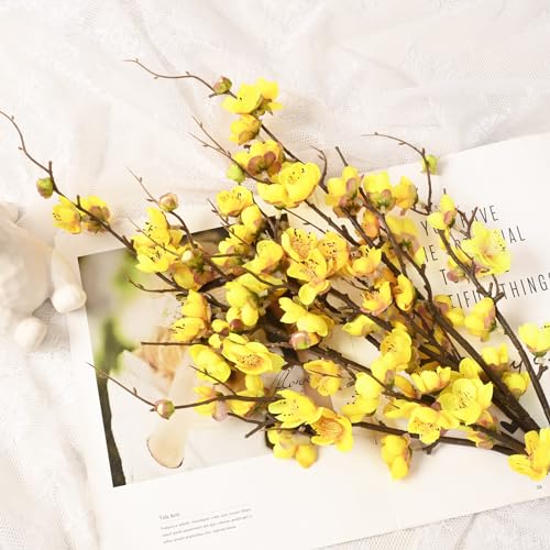 Waipfaru 4 Pcs Cherry Blossom Branches for Vases, 36'' Faux Cherry Blossom Tree Decor with Long Stems, Artificial Flowers for Spring Home Indoor Outdoor Decoration (Yellow) - color: Yellow