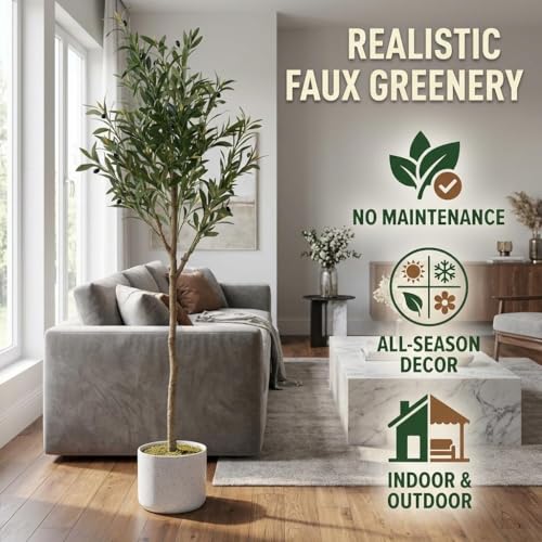 OUTLANE 5 FT Artificial Olive Tree with 22 Realistic Fruits, Faux Potted Plant for Indoor and Outdoor, Tall Fake Tree for Living Room, Office, Porch, Patio & Modern Farmhouse Decor