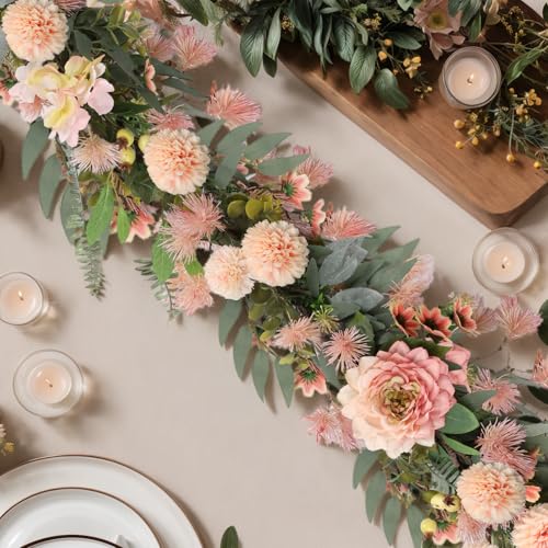 Spring Garland 6FT Hydrangea Flower Garland Faux Greenery Leaf Vine Garlands for Decoration for Spring Indoor Outdoor Garden Farmhouse Porch Wall Wedding Room Home Decor (Pink) - color: Pink