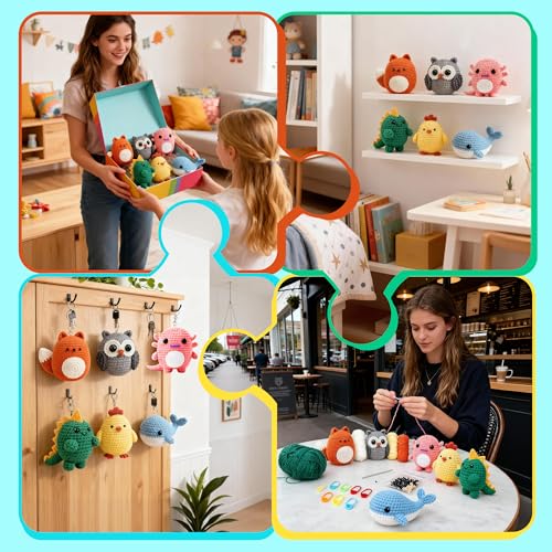 Joyclub Crochet Kit for Beginners 6 PCS Amigurumi Animal Family Crochet Starter Kit with Step-by-Step Video Tutorials 40% Extra Yarn DIY Craft Gifts for Adults Knitting Lovers Mother Teacher Graduates - color: Colorful Animal