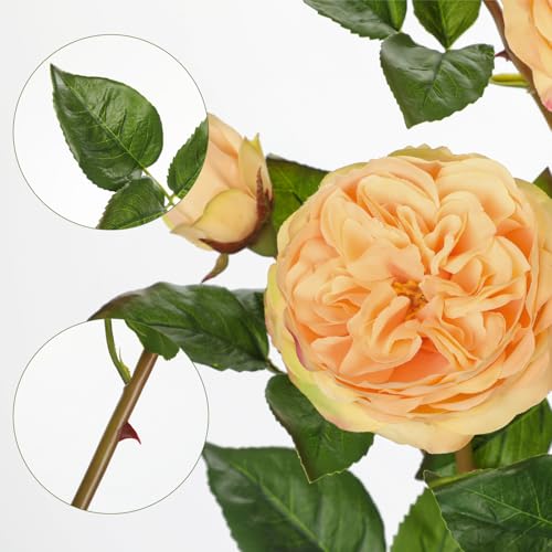 Real Touch Artificial Roses (Set of 3) – 23.6" Long Stem Yellow Garden Roses – Lifelike Faux Silk Flowers for Wedding Bouquets, Home Décor, Centerpieces & Floral Arrangements - color: Golden Yellow, size: 3 PCS