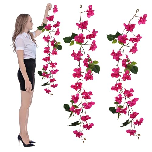 Bougainvillea Artificial Flowers Garlands, 3.94ft 2PCS Detachable UV Resistant Faux Bougainvillea Hanging Flowers Vines for Outdoor Patio Garden Decor(Fuchsia) - color: Fuchsia