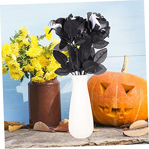 PRETYZOOM 5Pcs Halloween Artificial Rose Decorations with Spooky Spider Accent Black and White Polyester Flowers for Indoor Party Haunted House Store Atmosphere Setup