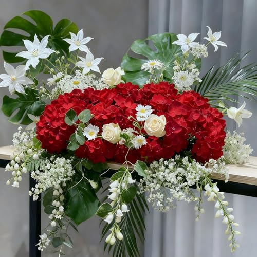 20 Pcs Dark Red Hydrangea Artificial Flowers Bulk, Faux Hydrangea Flowers Heads, Artificial Fake Silk Hydrangea Flowers with Stems, Red Flowers Artificial for Decoration Wedding Décor - color: Dark Red, size: 20 Pcs