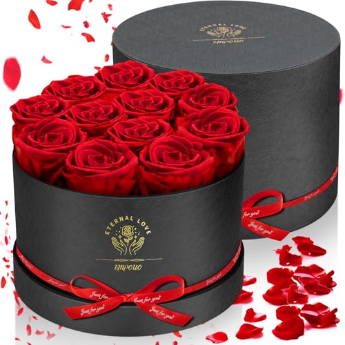 Impouo Forever Flowers, 12 Roses in A Box, Real Preserved Roses, Birthday Gift for Women, Mother's Day, Anniversary, Red Rose (Red, 12 Rose) - color: Red, size: 12 Rose