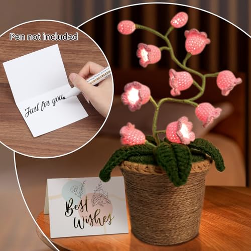 Lily of The Valley Lamp, Crochet Artificial Flowers with 10 Little Night Lights, Cordless Flower Bedside Lamps Small Table Lamp for Mothers Day,Birthday Gifts,Christmas,Valentine Home Decor (Pink) - color: Pink