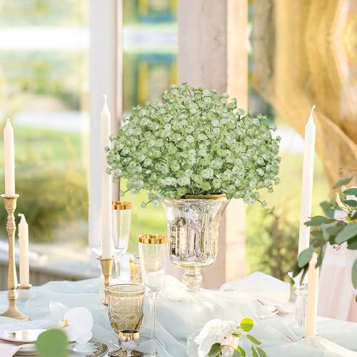 Green Babys Breath Artificial Flowers Bulk,18pcs Fake Gypsophila Realistic Babys Breath for St. Patrick's Day Wedding Arches Bouquets Table Centerpieces Home Decor - color: Green