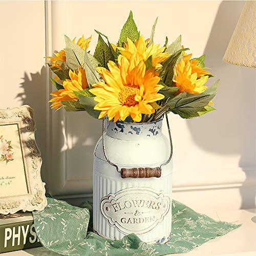 Yoillione Milk Jug Vase White Farmhouse Decor, Country Metal Flower Rustic Jug for Artificial Flowers, Cream Pitcher Vintage Shabby Chic, French Bucket With Handle - color: White, size: Small