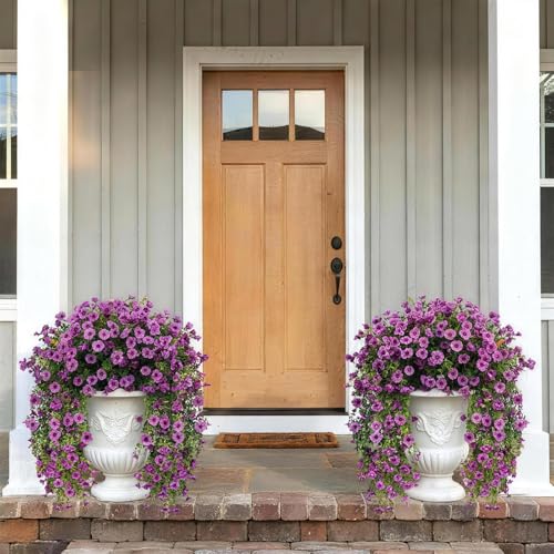 Zythrem 10PCS Purple Artificial Hanging Flowers for Outdoors Summer Faux Silk Daisy UV Resistant Floral Trailing Vine for Outside Planter Front Door Balcony Patio Yard Decor - color: Purple