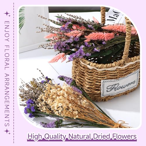 2 Pack Large Dried Flower Bouquets 15.7 inch Lavender Baby Breath Forget Me Not Boho Wedding Decor DIY Home Decorations Preserved Floral Arrangement Gifts Purple, Pink - color: Purple, Pink