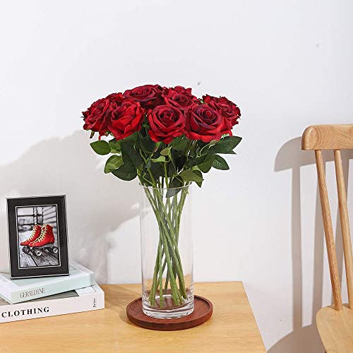 Laelfe 12 PCS Artificial Flowers Roses Silk Flowers Fake Long Stem Artificial Roses for Home Wedding Bathroom Kitchen Decorations (Gradient Burgundy) - color: Gradient Burgundy