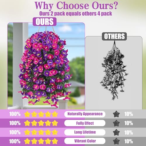Artificial Fake Hanging Flowers Plants for Outdoor Outside Spring Summer Decoration 2PCS Faux Silk UV Resistant Realistic Morning Glory Trailing Vines for Home Porch Patio Balcony(Purple & Magenta) - color: Purple & Magenta, size: 2Pcs