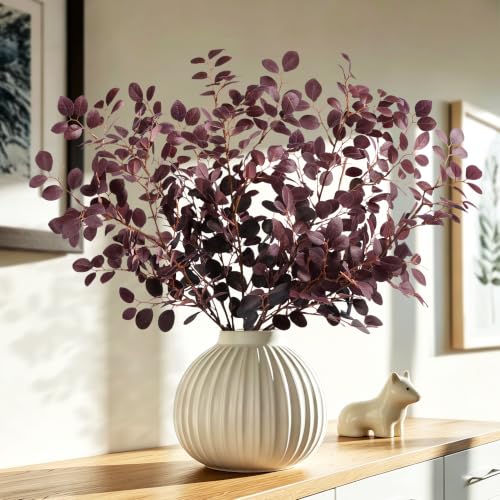 Artificial Eucalyptus Stems Eucalyptus Leaves （5Pcs，Purple，27.5''） | Greenery Stems Fake Leaves Fake Plants Artificial Plants Indoor Silk Greenery Applicable to Indoor Home Decor Farmhouse Decor - color: Purple-yjl5