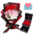 EIGHTOWN Roses Bouquet Artificial Flower - Preserved Red Rose Flowers with Love Necklace for Her - Unique Gifts Valentine's Day, Mother's Day, Thanksgiving, Birthday, Anniversary - color: Pink and Red