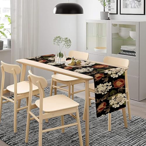 Floral Table Runner, Retro Birds Peonies Hydrangeas Oriental Style Table Decoration for Kitchen Dining Indoor Outdoor Home Party Restaurant Supplies 13x36in - color: Flower-4, size: 13x36in