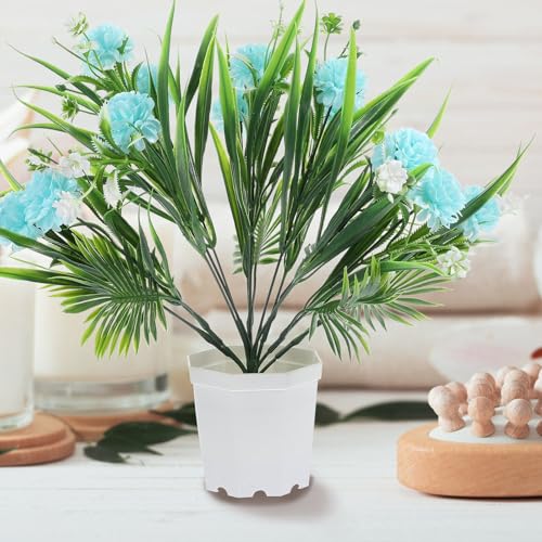Artificial Light Purple Carnation Bouquet Faux Potted Plant with Pot, Small Artificial Flower Centerpiece for Wedding, Home Decor, and Table Arrangement