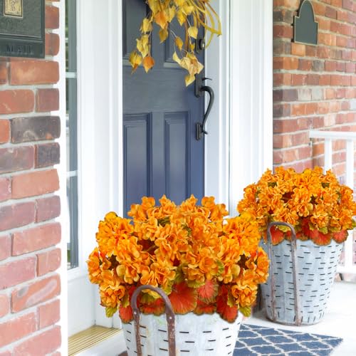 CISDUEO 2 Pcs Fall Flowers Artificial for Outdoors Decoration Fake Geraniums Yellow Faux Flowers for Outdoor Planters Realistic Faux Mums for Front Door Porch Autumn Garden Patio Balcony Yard Indoor - color: Fall - Yellow
