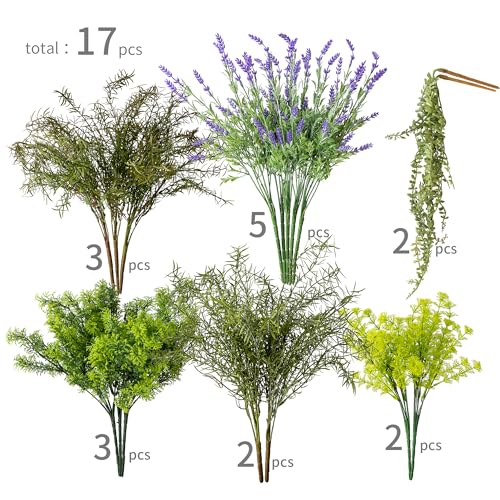 PARTY JOY 17 Bunches Fake Plants Outdoor, Fake Bushes UV Resistant Artificial Flowers Greenery Shrubs Faux Greenery for Outdoor Garden Patio Front Porch Yard Decor - color: Garden Green