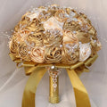 Handmade Wedding Flowers Bouquet Round Holding Bridal Bouquet Artificial Satin Roses Bunch for Bride Bridesmaid Wedding Quinceanera - color: Gold, Light Gold & Cream, size: Small (Dia. 7.5"/19cm)