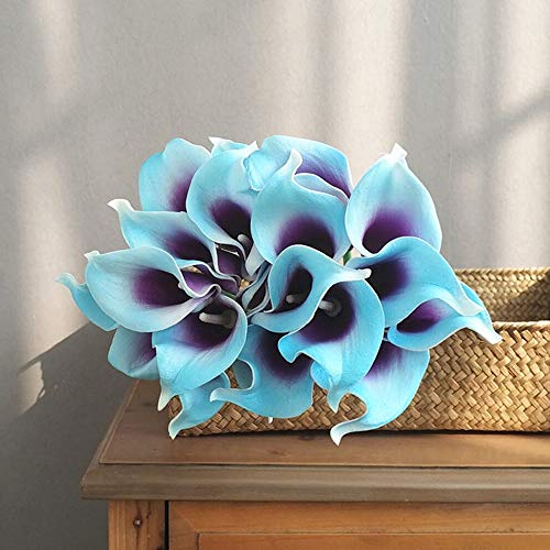Faylapa 20 Pcs Artificial Calla Lily Real Touch Flowes Fake Flowers Wedding Bouquets Home Floral Decorations (Blue Purple Calla Lily) - color: Blue Purple