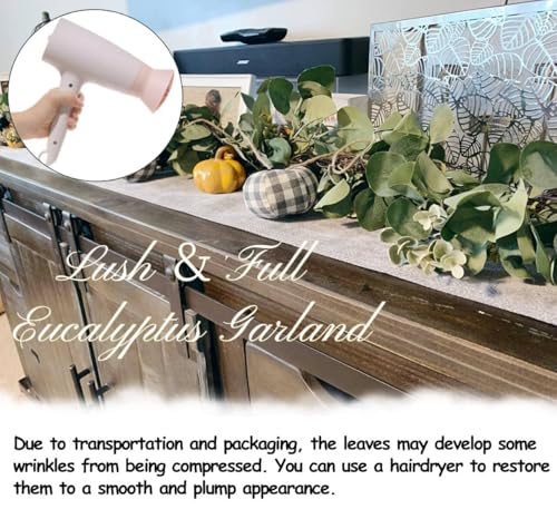 Ouddy Decor Eucalyptus Garland 6.56 Ft Lush Silver Dollar Leaves Boxwood Artificial Faux Greenery Vines for Baby Shower Wedding Party Table Runner Room Home Mantle Decor - color: Green, size: 1 Pack