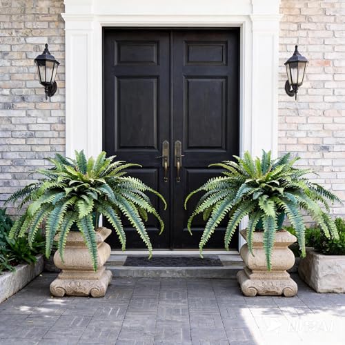 Fake Ferns Artificial Plants Large, 68" Artificial Ferns for Outdoors & Indoors, UV Resistant Faux Fern with Long Leaves Suitable for Planter Hanging Porch Home Garden Patio Greenery Decor (1 Stem) - color: Dark Green, size: 68inch