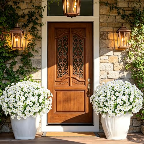 Artificial White Flowers for Outdoors - UV Resistant & Fade-Resistant Fake Flowers, 10 Bundles Waterproof Faux White for Garden, Yard, Patio, Wedding & Home Decor - color: White