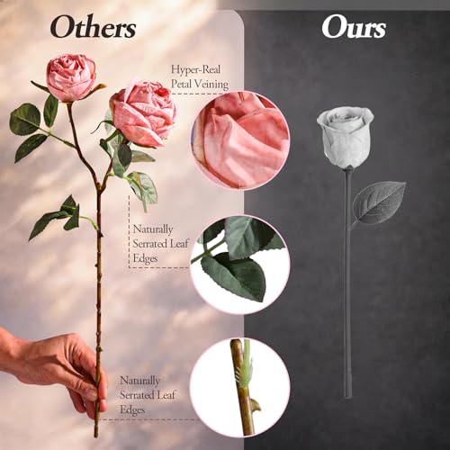 Old Fashioned Artificial Rose Bouquet 20pcs Silk Fake Rose Flowers Loose Open Rose Arrangement Realistic Faux Floral for Wedding Anniversary Valentine Gift Home Kitchen Decor(Pink) - color: Light Pink
