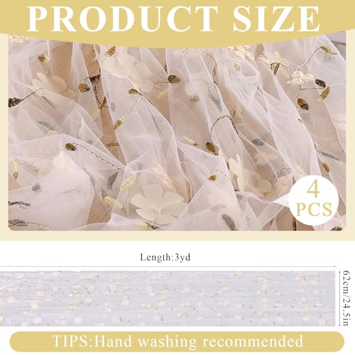 4 Pack Embroidery Floral Table Runner Rustic Spring Summer Wildflower Tulle Table Runner Vintage Flower Tabletop Runners for Home Kitchen Wedding Party Decoration, 108x24.5 Inch (Apricot Flowers) - color: Apricot Flowers-4, size: 108*24.5 inch