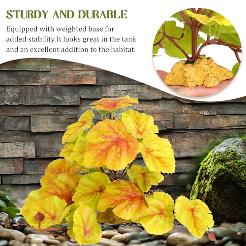 Reptile Plants for Terrarium Decor, Amphibian Habitat Decor Plant, Ball Python Decor Tank Accessories for Gecko Lizard Chameleon Frog Snake Tortoise with Base - Fake Heuchera Micrantha Yellow - color: A-fake Heuchera Micrantha Yellow