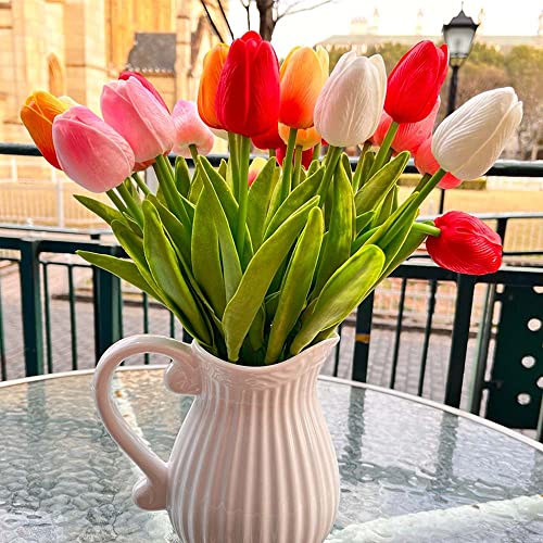 24pcs Multicolor Artificial Tulip Latex Real Touch for DIY Bouquets Wedding Party Bridal Baby Shower Home Decor (Multicolor Tulip)