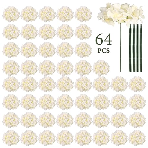 Auihiay 64pcs Silk Hydrangea Artificial Flowers, Champagne Artificial Hydrangea Flowers with Stems, Full Hydrangea Flowers for Wedding Centerpieces, Home, Garden, Party Decoration (Champagne) - color: Champagne