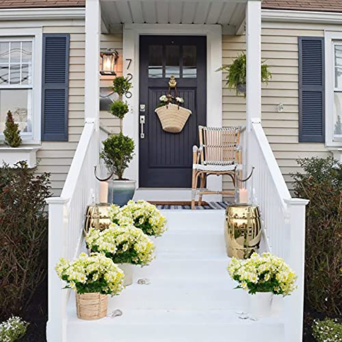Uieke 12 Bundles Artificial Fake Flowers Outdoors UV Resistant Faux Daisy Mums Silk Flowers Bulk No Fade Shrubs Plants for Indoor Outside Home Wedding DIY Garden Porch Summer Décor (White) - color: Ivory,white, size: 12