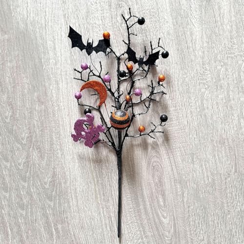 3 Pack Artificial Halloween Floral Picks Purple Orange Black Berry Stems Halloween Tree Branches with Glitter Ball for Halloween Party Flower Arrangement Centerpieces (Black) - color: Black