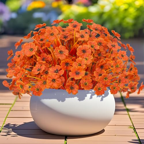 Outdoor Artificial Flowers 21 UV Resistant Bundles Fake Flower Plastic Plants Faux Silk Flowers Porch Hanging Garden Porch Window Box Decorating (Deep Autumn Orange) - color: Deep Autumn Orange
