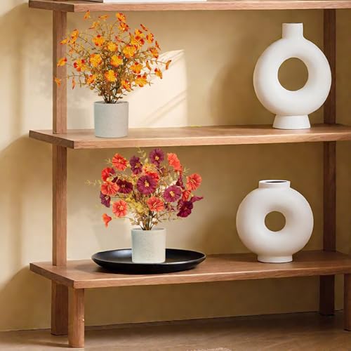 2 Pack Artificial Fall Flowers, Fake Small Plants Autumn Potted Flowers for Fall Table Centerpieces Thanksgiving Home Tabletop Office Bathroom Farmhouse Decor (Orange Red) - color: Orange Red, size: 2 Pcs