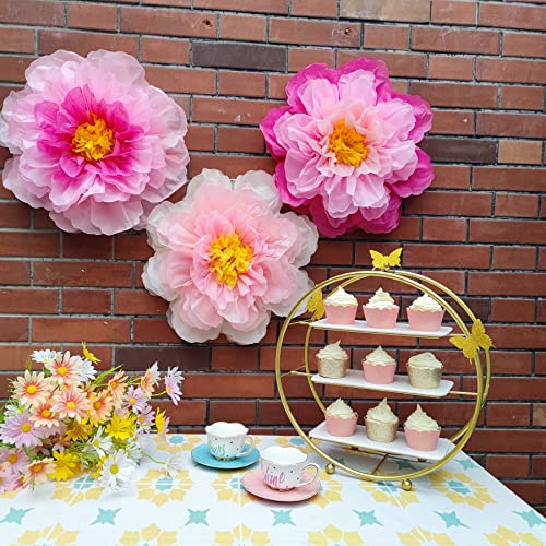 Giant Shades of Pink Paper Flower for Wall 20 Inch Birthday Floral Backdrop Baby Girls Room Nursery Wall Decor Party Supplies Pack of 3 - color: Pink