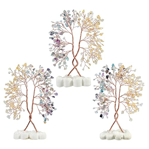 mookaitedecor Natural Citrine & Fluorite Crystal Tree with Double Heart Rock Quartz Crystal Cluster Stone Base Bonsai Money Tree of Life Home Wedding Decoration - color: Yellow & Multicolor