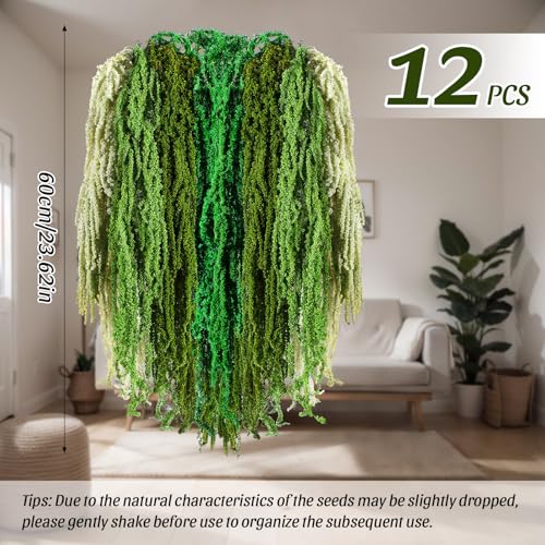 Suncalla 12 Pcs Multi Green Spring Natural Dried Amaranthus Hanging Flowers Amaranthus Artificial Flowers for Wedding Arch Bouquet Floral Garland Wall Home Decoration (23 Inch) - color: Multi Green