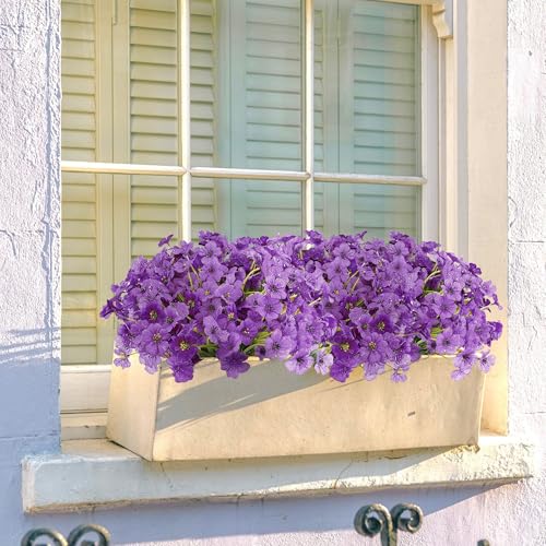 16 Bundles Artificial Flowers for Outdoors Fake Purple Flowers Faux Plants for Indoor Outside Garden Porch Window Box Hanging Planters Home Farmhouse - color: Purple, size: 15inches-16pcs