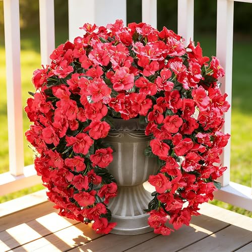 Ivydale Hibiscus Artificial Fake Hanging Flowers Plants for Outdoor Spring Decoration, 2PCS UV Resistant Faux Hibiscus Silk Flowers Realistic Look Real for Planters Outside Porch Patio Yard, Red - color: A-red, size: 2pcs