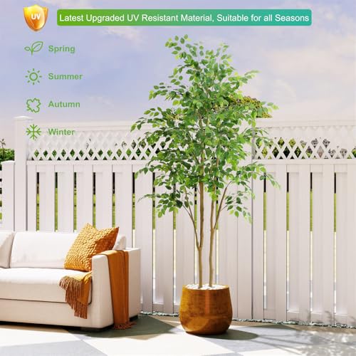 Nafresh Tall UV Resistant Ficus Tree Artificial，7ft(84in) Realistic Texture Potted Faux Ficus Tree， Fake Trees Indoor Outdoor for Home Office Living Room Bedroom Foyer Porch Decor. - size: 7ft