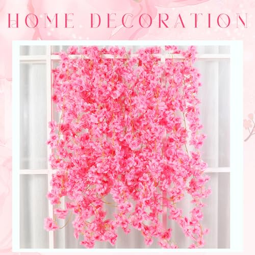 Nuenen 16 Pack 94.4ft Artificial Cherry Blossom Vines Cherry Blossom Flower Garland Hanging Silk Cute Room Decor for Japanese Kawaii Bedroom Party Wedding Spring Home Decorations (Peach Pink) - color: Peach Pink