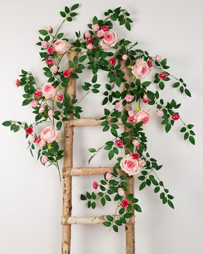 6FT Bendable Flower Garland, Artificial Rose Vine Hanging Floral Garland Decoration for Weding Home Room Wall Decor (Pink, 1pcs) - color: Pink, size: 1pcs