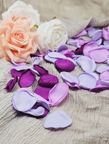 ZOOYOO 200Pcs Silk Rose Flower Petals For Valentaine's Day,Wedding Flower Gril Basket,Aisle Scatter,Table Centerpieces,Romantic Night Decoration,3.5cm Each(Purple Series） - color: Purple