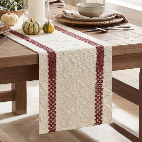 Artoid Mode Red Stripe Woven Table Runner, Seasonal Holiday Hollow Kitchen Dining Table Decoration for Home Party Decor 12x36 Inch - color: Red, size: 12" x 36", Table Runner
