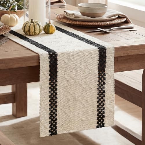 Artoid Mode Black Stripe Woven Table Runner, Seasonal Holiday Hollow Kitchen Dining Table Decoration for Home Party Decor 12x36 Inch - color: Black, size: 12" x 36", Table Runner