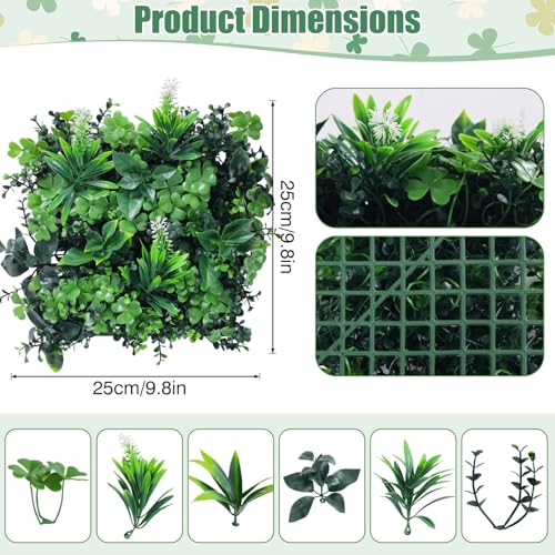 12Pcs 10"x10" Artificial Grass Wall Panels, Privacy Fence Screen Green Decor Backdrop, UV-Anti Fake Hedge Greenery Plant Wall Boxwood Panels Outdoor Indoor Wedding Garden Backyard (White Flowers） - color: Green+white, size: 12 Pcs-10" x 10"