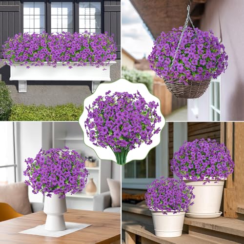 20 Bundles Artificial Flowers for Outdoors Decoration Fake Silk Flowers UV Resistant Faux Plants Artificial Daisy Eucalyptus for Spring Summer Garden Yard Porch Window Home Decor, Purple - color: Purple