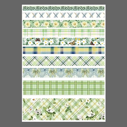 10 Rolls Vintage Floral Washi Tape Set Pastel Plaid Arts Adhesive Tapes Soft Colors Decorative Masking Tape Sets for Craft, Kids, Scrapbook, DIY, Gift Wrapping (Green Garden) - color: Green Garden